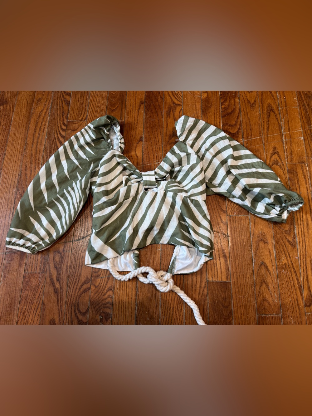 Green and White Striped Kids One-Piece Bodysuit with Rope Tie
